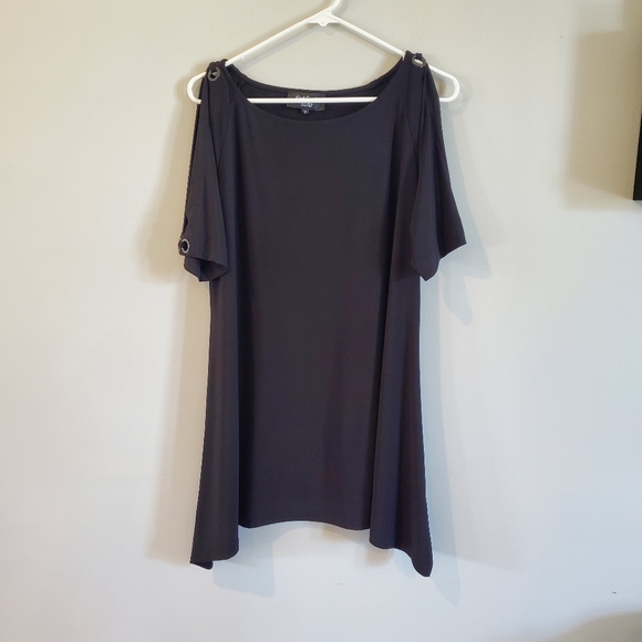 Red Coral womans black split shoulder tunic sz M - Picture 6 of 9